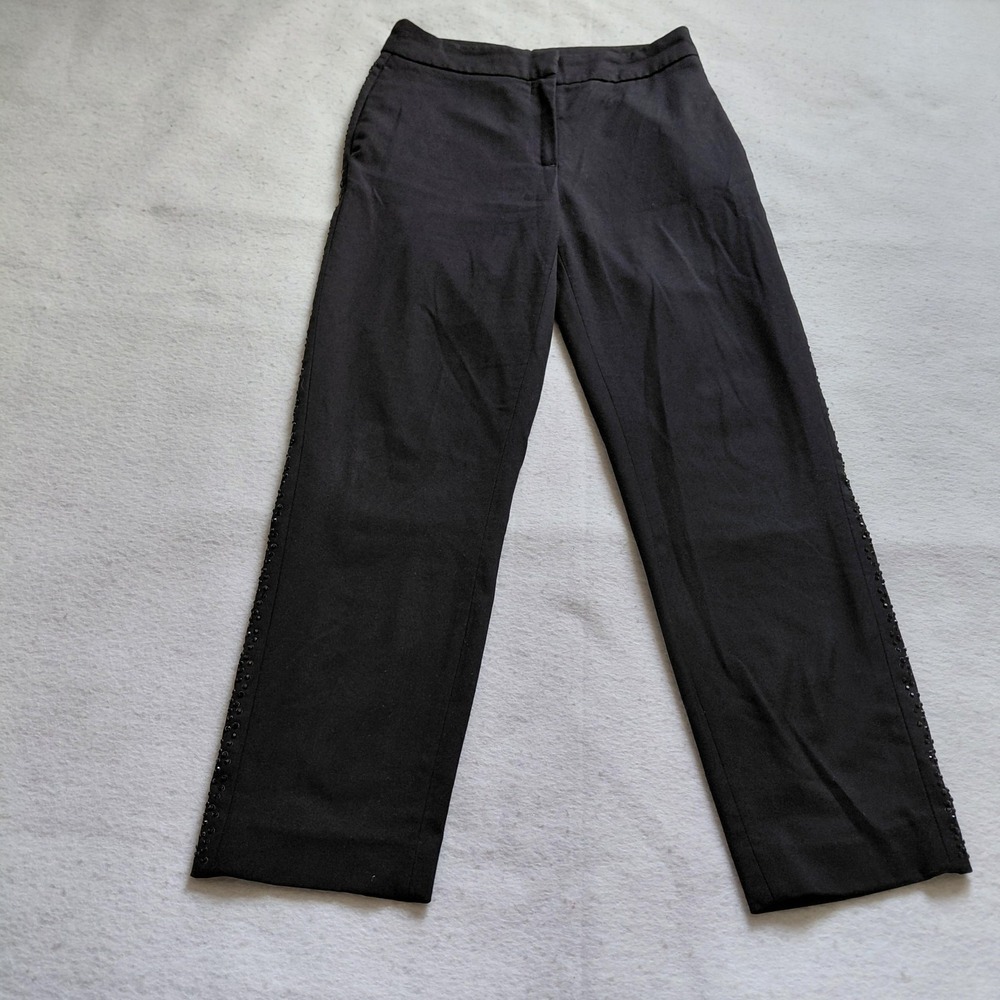 H&M Womens Sequin Dress Pants Black 29W Beaded Side Stripe Stretch Trousers